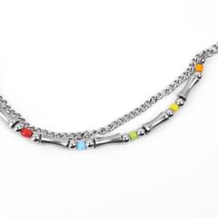 Popular colorful seed bead two layer bamboo stainless steel bracelet for men