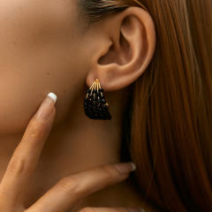 925 needle dark purple black crystal bead earrings