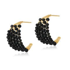 925 needle dark purple black crystal bead earrings