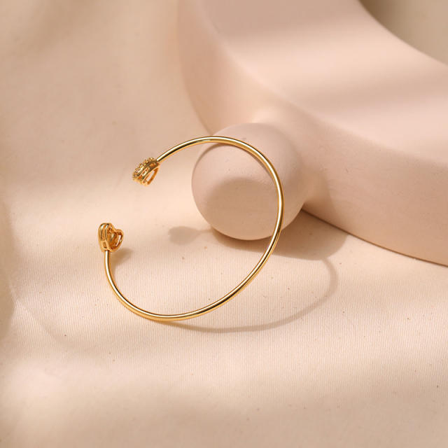 Chic real gold plated copper diamond heart cuff bangles for women
