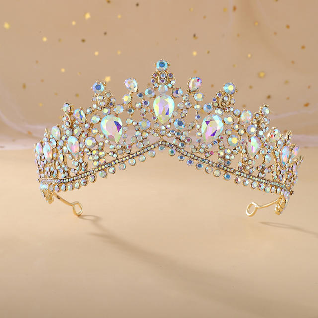Baroque color glass crystal statament hair crown