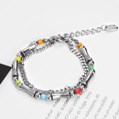 Popular colorful seed bead two layer bamboo stainless steel bracelet for men