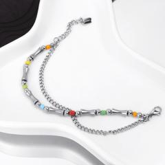 Popular colorful seed bead two layer bamboo stainless steel bracelet for men