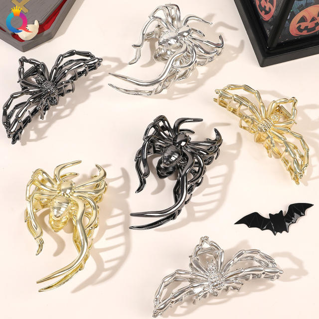 Halloween metal design hollow out spider shape hair claw clips for women