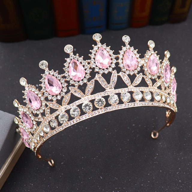 Hot sale color glass crystal statement wedding hair crown