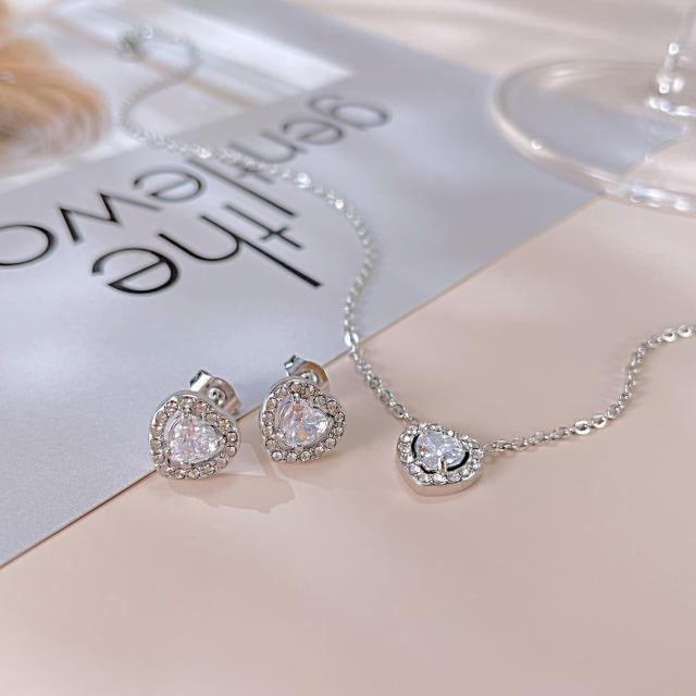 Diamond heart stainless steel necklace set