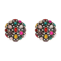Concise personality colorful rhinestone ball studs earrings