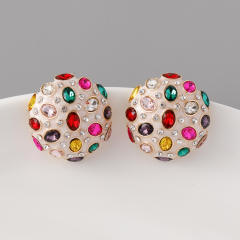 Concise personality colorful rhinestone ball studs earrings