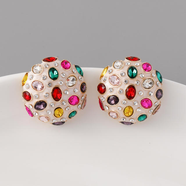 Concise personality colorful rhinestone ball studs earrings