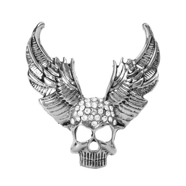 Halloween silver color skull with wing metal brooch