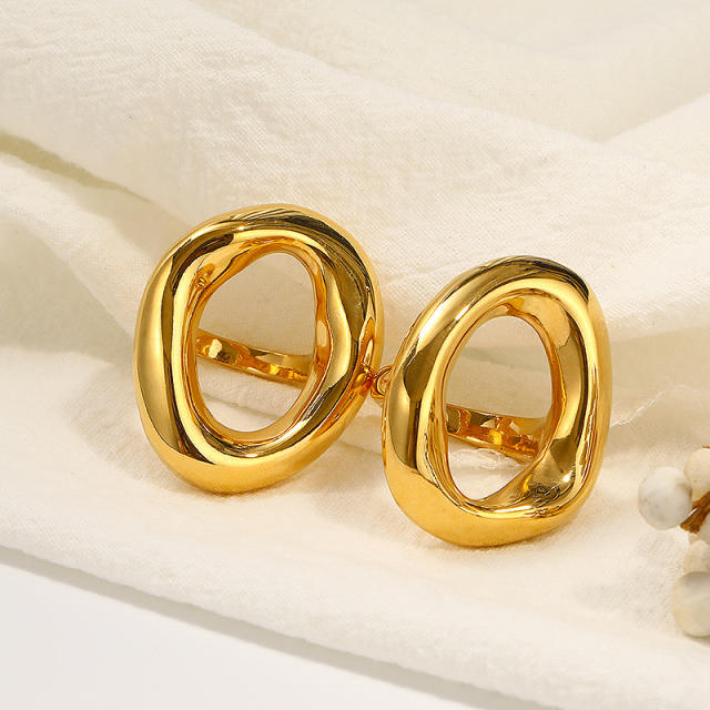 18KG chunky geometric hollow out circle stainless steel finger rings for women