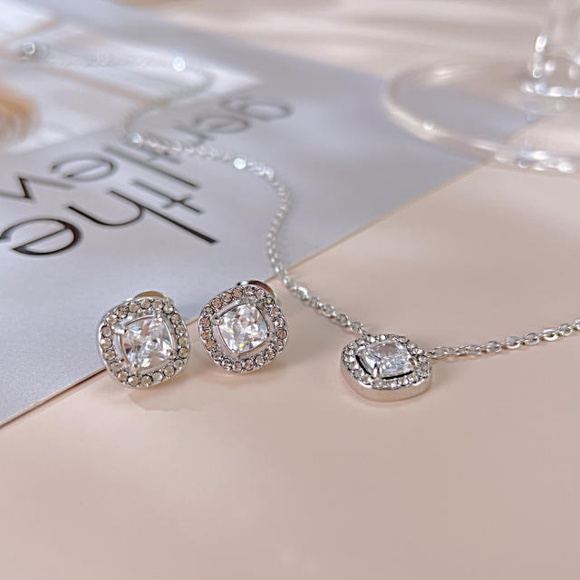 Classic diamond stainless steel necklace set wedding jewelry