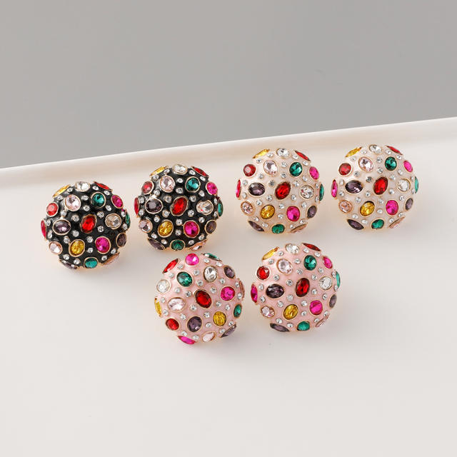 Concise personality colorful rhinestone ball studs earrings