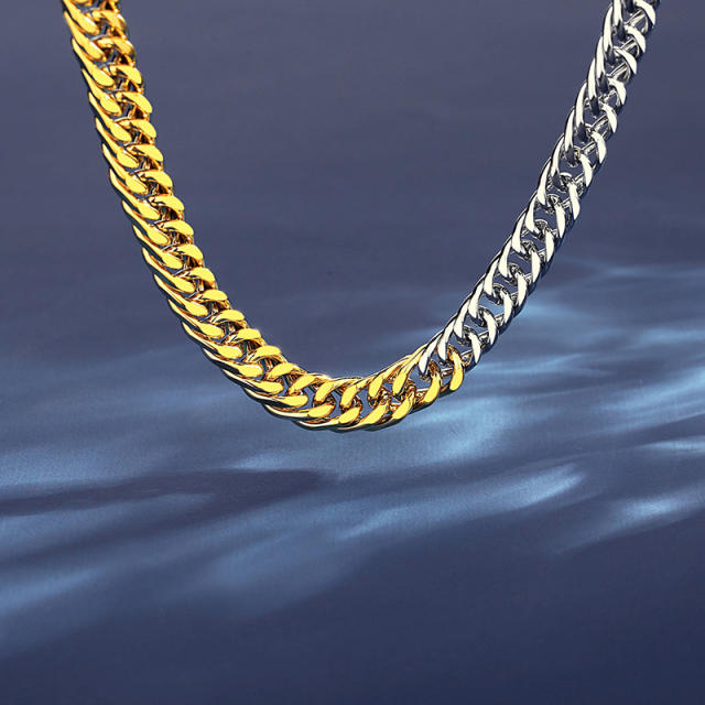 Two tone hiphop cuban link chain stainless steel chain necklace