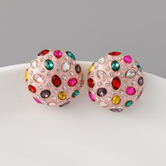 Concise personality colorful rhinestone ball studs earrings