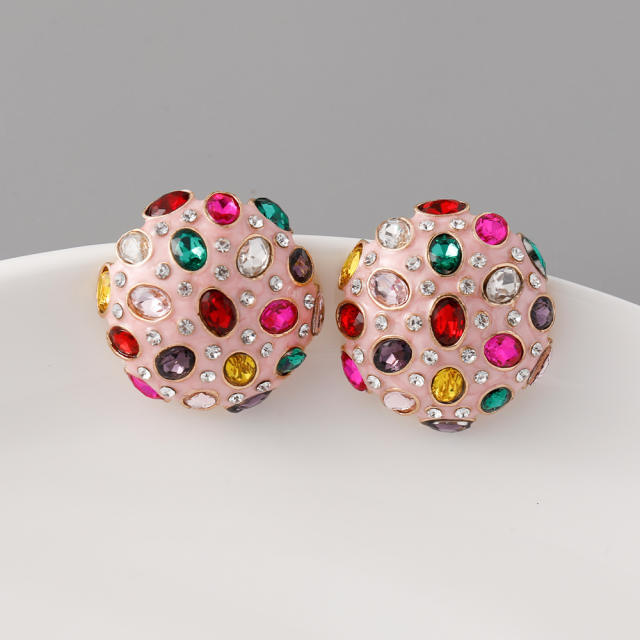 Concise personality colorful rhinestone ball studs earrings