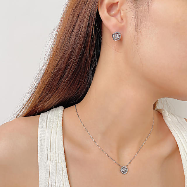Classic diamond stainless steel necklace set wedding jewelry