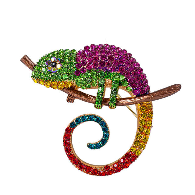 Unique pave setting colorful rhinestone lizard brooch