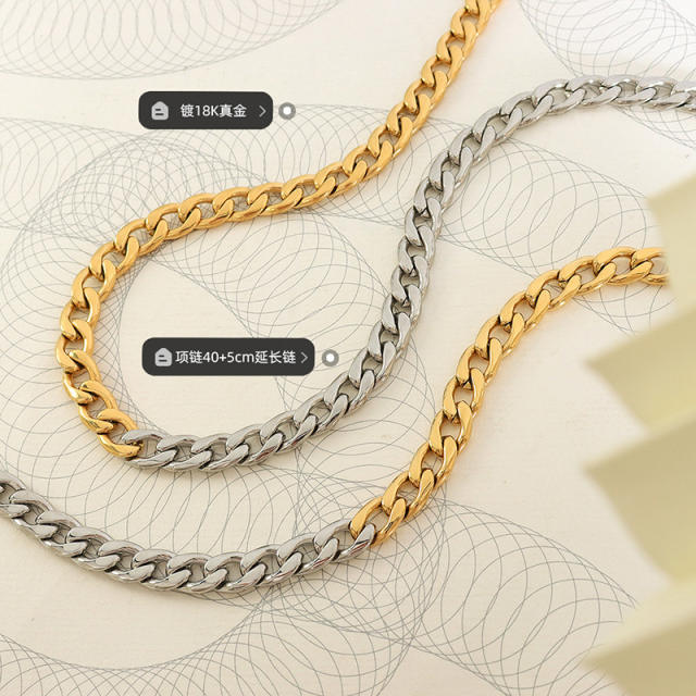 Hiphop two tone cuban link chain stainless steel choker necklace for women