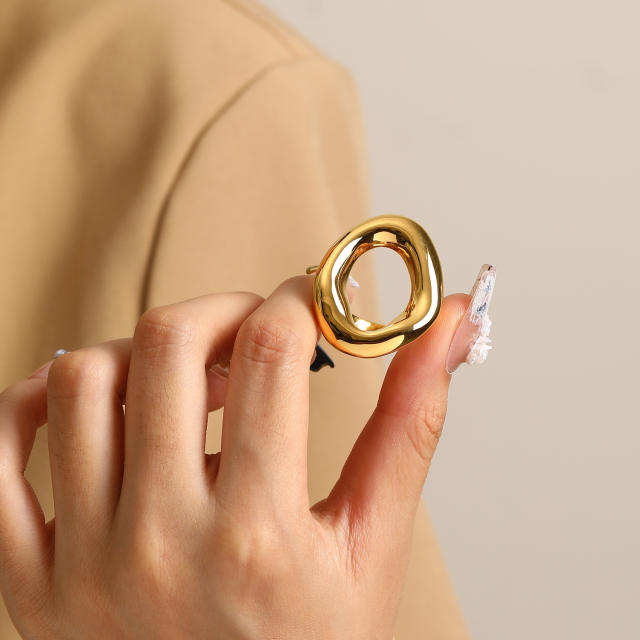 18KG chunky geometric hollow out circle stainless steel finger rings for women