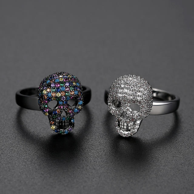 Hiphop punk trend diamond skull head copper material finger rings