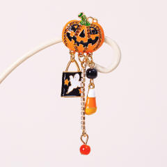 Halloween pumkin design tassel enamel brooch
