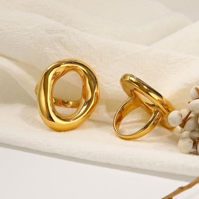 18KG chunky geometric hollow out circle stainless steel finger rings for women