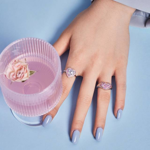 Luxury barbie series full diamond heart 925 sterling silver signet rings