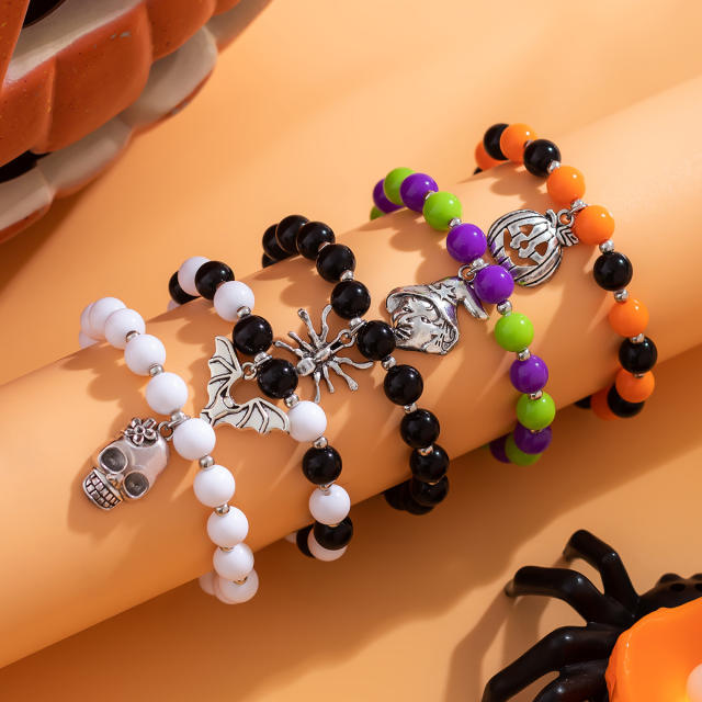5PCS set halloween series ghost skull charm bead bracelet set