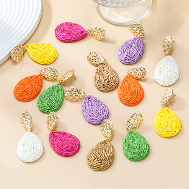 Summer fresh colorful straw drop women earrings beach earrings