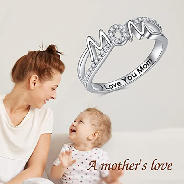 Delicate diamond MOM letter copper mother's day gift rings
