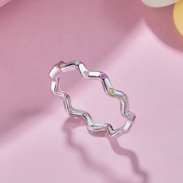 925 sterling silver wave design color cubic zircon women rings