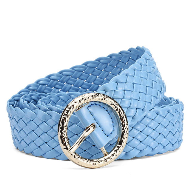 Candy color PU leather braid round buckle belt for women dress belt