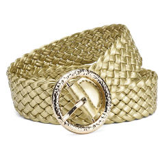 Candy color PU leather braid round buckle belt for women dress belt