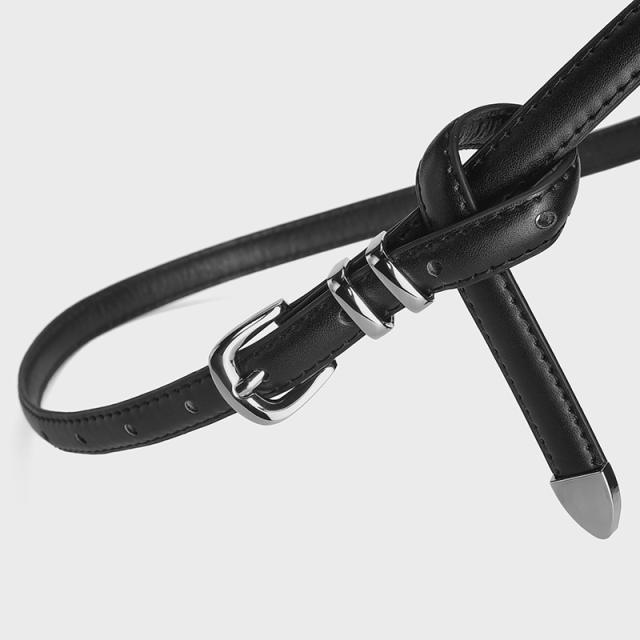 Easy match PU leather skinny knot belt