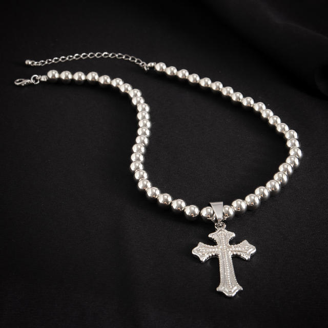 Punk trend cross charm ball bead choker necklace