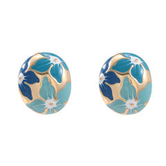 Sweet enamel flower oval shape metal studs earrings