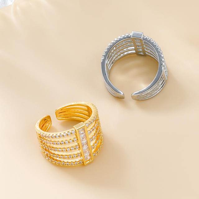 Hiphop pave setting cubic zircon gold plated copper rings