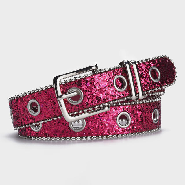 Hot sale shiny colorful PU leather buckle belt