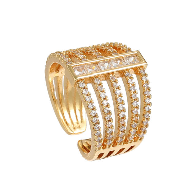 Hiphop pave setting cubic zircon gold plated copper rings
