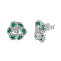 925 sterling silver color cubic zircon clover flower studs earrings