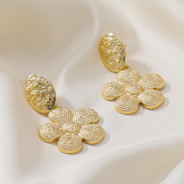 Chunky gold silver color metal flower petal dangle earrings