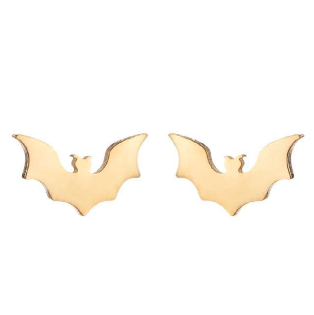 Halloween bat skull web 4 color stainless steel tiny studs earrings