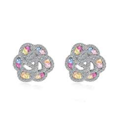925 sterling silver color cubic zircon clover flower studs earrings