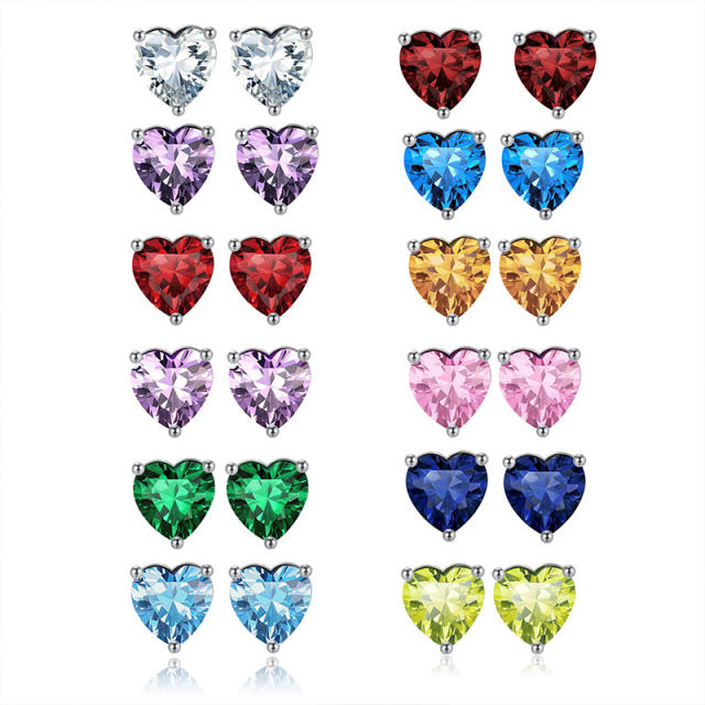 925 sterling silver heart shape birthstone zodiac studs earrings gift