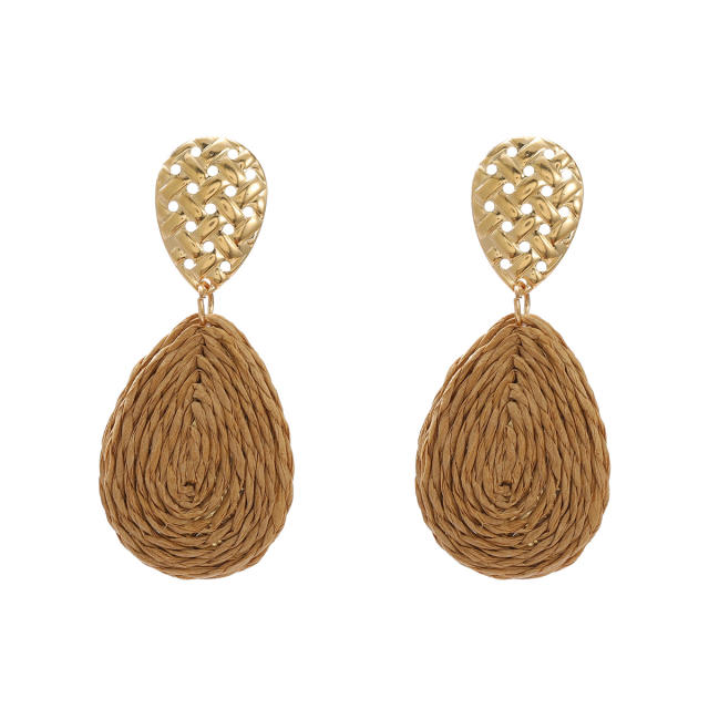 Summer fresh colorful straw drop women earrings beach earrings