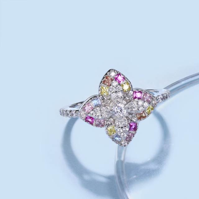 925 sterling silver full diamond clover classic women finger rings diamond rings
