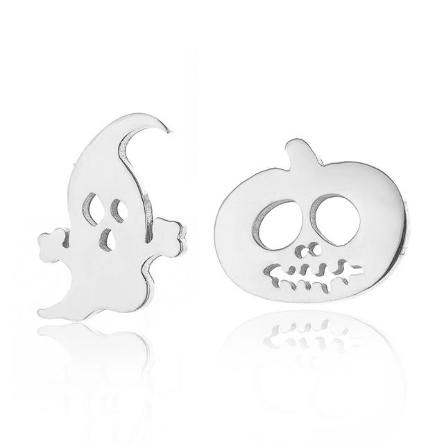 Halloween bat skull web 4 color stainless steel tiny studs earrings