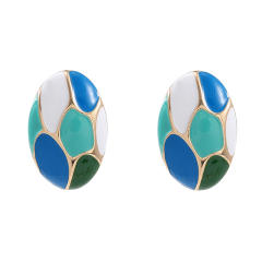Sweet contrast color enamel oval shape metal studs earrings