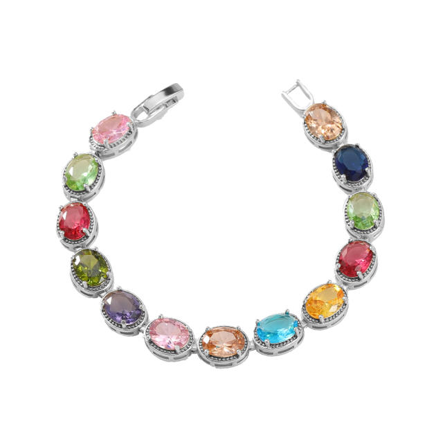 Delicate hiphop rainbow cubic zircon statement copper tennis bracelet